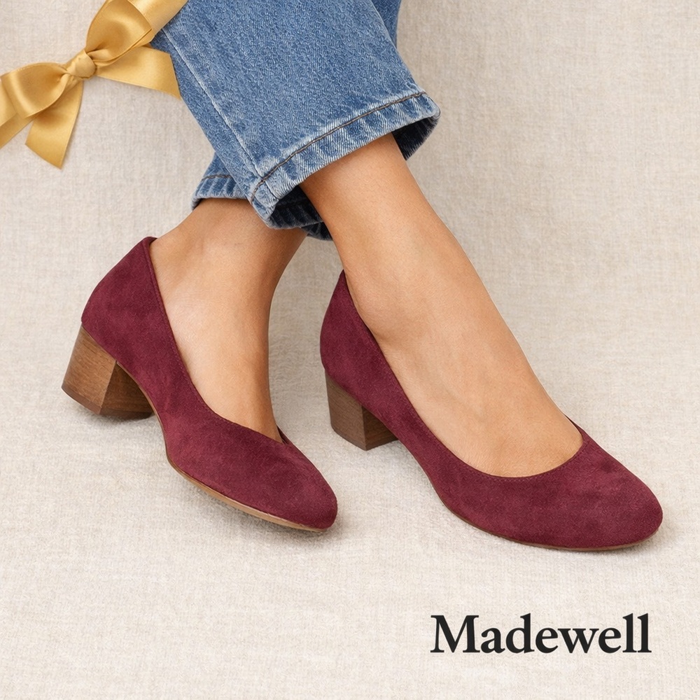 Madewell Burgundy Suede Block Heel Pumps Size 9.5
